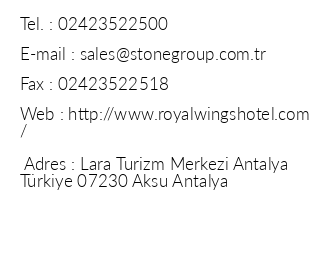 Royal Wings Hotel iletiim bilgileri